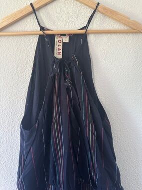 Dolan Black Dress with Multicolor Pinstripes and Front Tie
